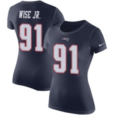 Women's Nike New England Patriots #91 Deatrich Wise Jr Navy Blue Rush Pride Name & Number T-Shirt