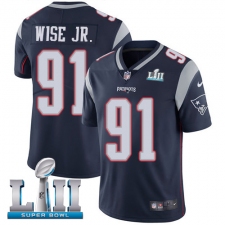 Youth Nike New England Patriots #91 Deatrich Wise Jr Navy Blue Team Color Vapor Untouchable Limited Player Super Bowl LII NFL Jersey