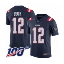 Men's New England Patriots #12 Tom Brady Limited Navy Blue Rush Vapor Untouchable 100th Season Football Jersey