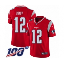 Men's New England Patriots #12 Tom Brady Limited Red Inverted Legend 100th Season Football Jersey