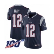 Men's New England Patriots #12 Tom Brady Navy Blue Team Color Vapor Untouchable Limited Player 100th Season Football Jersey