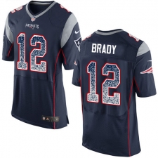 Men's Nike New England Patriots #12 Tom Brady Elite Navy Blue Home Drift Fashion NFL Jersey