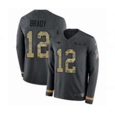 Men's Nike New England Patriots #12 Tom Brady Limited Black Salute to Service Therma Long Sleeve NFL Jersey