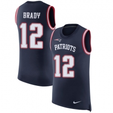 Men's Nike New England Patriots #12 Tom Brady Limited Navy Blue Rush Player Name & Number Tank Top NFL Jersey
