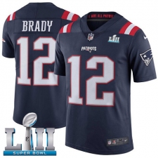 Men's Nike New England Patriots #12 Tom Brady Limited Navy Blue Rush Vapor Untouchable Super Bowl LII NFL Jersey