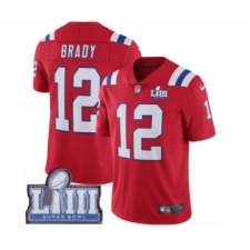 Men's Nike New England Patriots #12 Tom Brady Red Alternate Vapor Untouchable Limited Player Super Bowl LIII Bound NFL Jersey