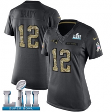 Women's Nike New England Patriots #12 Tom Brady Limited Black 2016 Salute to Service Super Bowl LII NFL Jersey
