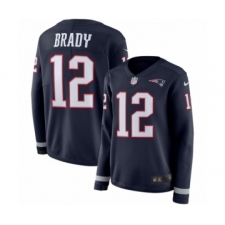 Women's Nike New England Patriots #12 Tom Brady Limited Navy Blue Therma Long Sleeve NFL Jersey