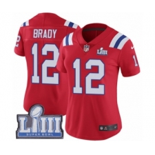 Women's Nike New England Patriots #12 Tom Brady Red Alternate Vapor Untouchable Limited Player Super Bowl LIII Bound NFL Jersey