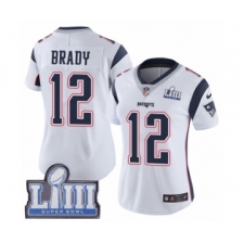 Women's Nike New England Patriots #12 Tom Brady White Vapor Untouchable Limited Player Super Bowl LIII Bound NFL Jersey