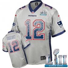 Youth Nike New England Patriots #12 Tom Brady Elite Grey Drift Fashion Super Bowl LII NFL Jersey