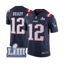 Youth Nike New England Patriots #12 Tom Brady Limited Navy Blue Rush Vapor Untouchable Super Bowl LIII Bound NFL Jersey