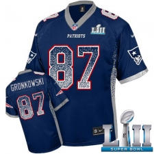Men's Nike New England Patriots #87 Rob Gronkowski Elite Navy Blue Drift Fashion Super Bowl LII NFL Jersey