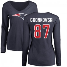 NFL Women's Nike New England Patriots #87 Rob Gronkowski Navy Blue Name & Number Logo Slim Fit Long Sleeve T-Shirt