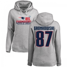 Women's Nike New England Patriots #87 Rob Gronkowski Heather Gray 2017 AFC Champions Pullover Hoodie