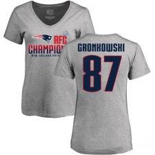 Women's Nike New England Patriots #87 Rob Gronkowski Heather Gray 2017 AFC Champions V-Neck T-Shirt