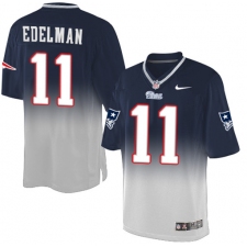 Men's Nike New England Patriots #11 Julian Edelman Elite Navy/Grey Fadeaway NFL Jersey