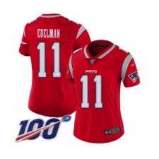 Women's New England Patriots #11 Julian Edelman Limited Red Inverted Legend 100th Season Football Jersey