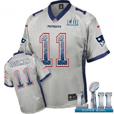 Youth Nike New England Patriots #11 Julian Edelman Elite Grey Drift Fashion Super Bowl LII NFL Jersey