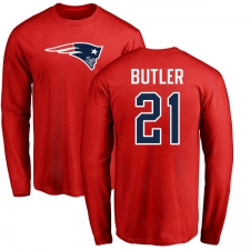 NFL Nike New England Patriots #21 Malcolm Butler Red Name & Number Logo Long Sleeve T-Shirt