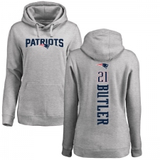 NFL Women's Nike New England Patriots #21 Malcolm Butler Ash Backer Pullover Hoodie
