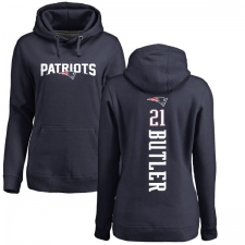 NFL Women's Nike New England Patriots #21 Malcolm Butler Navy Blue Backer Pullover Hoodie