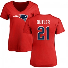 NFL Women's Nike New England Patriots #21 Malcolm Butler Red Name & Number Logo Slim Fit T-Shirt