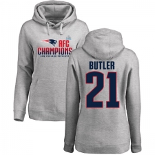 Women's Nike New England Patriots #21 Malcolm Butler Heather Gray 2017 AFC Champions Pullover Hoodie