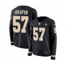 Women's Nike New Orleans Saints #57 Alex Okafor Limited Black Therma Long Sleeve NFL Jersey
