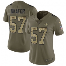 Women's Nike New Orleans Saints #57 Alex Okafor Limited Olive/Camo 2017 Salute to Service NFL Jersey
