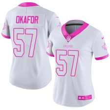 Women's Nike New Orleans Saints #91 Alex Okafor Limited White/Pink Rush Fashion NFL Jersey