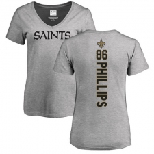 NFL Women's Nike New Orleans Saints #86 John Phillips Ash Backer V-Neck T-Shirt