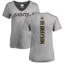 NFL Women's Nike New Orleans Saints #18 Garrett Grayson Ash Backer V-Neck T-Shirt