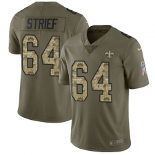 Men's Nike New Orleans Saints #64 Zach Strief Limited Olive/Camo 2017 Salute to Service NFL Jersey