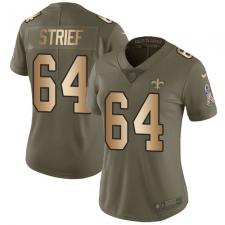 Women's Nike New Orleans Saints #64 Zach Strief Limited Olive/Gold 2017 Salute to Service NFL Jersey