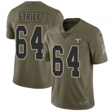 Youth Nike New Orleans Saints #64 Zach Strief Limited Olive 2017 Salute to Service NFL Jersey