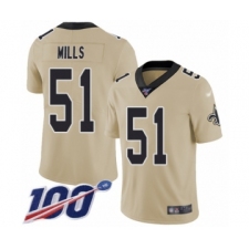 Men's New Orleans Saints #51 Sam Mills Limited Gold Inverted Legend 100th Season Football Jersey