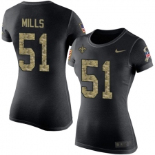 Women's Nike New Orleans Saints #51 Sam Mills Black Camo Salute to Service T-Shirt