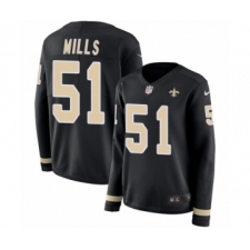 Women's Nike New Orleans Saints #51 Sam Mills Limited Black Therma Long Sleeve NFL Jersey