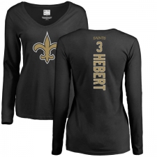 NFL Women's Nike New Orleans Saints #3 Bobby Hebert Black Backer Slim Fit Long Sleeve T-Shirt