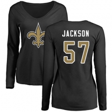 NFL Women's Nike New Orleans Saints #57 Rickey Jackson Black Name & Number Logo Slim Fit Long Sleeve T-Shirt