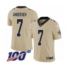 Men's New Orleans Saints #7 Morten Andersen Limited Gold Inverted Legend 100th Season Football Jersey
