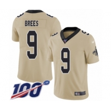 Men's New Orleans Saints #9 Drew Brees Limited Gold Inverted Legend 100th Season Football Jersey