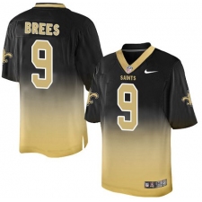 Men's Nike New Orleans Saints #9 Drew Brees Elite Black/Gold Fadeaway NFL Jersey