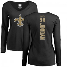 NFL Women's Nike New Orleans Saints #94 Cameron Jordan Black Backer Slim Fit Long Sleeve T-Shirt