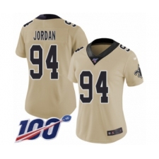 Women's New Orleans Saints #94 Cameron Jordan Limited Gold Inverted Legend 100th Season Football Jersey