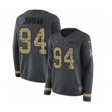 Women's Nike New Orleans Saints #94 Cameron Jordan Limited Black Salute to Service Therma Long Sleeve NFL Jersey