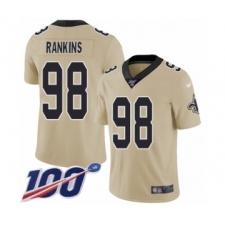 Men's New Orleans Saints #98 Sheldon Rankins Limited Gold Inverted Legend 100th Season Football Jersey