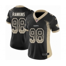 Women's Nike New Orleans Saints #98 Sheldon Rankins Limited Black Rush Drift Fashion NFL Jersey