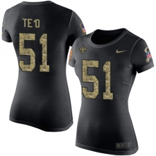 Women's Nike New Orleans Saints #51 Manti Te'o Black Camo Salute to Service T-Shirt